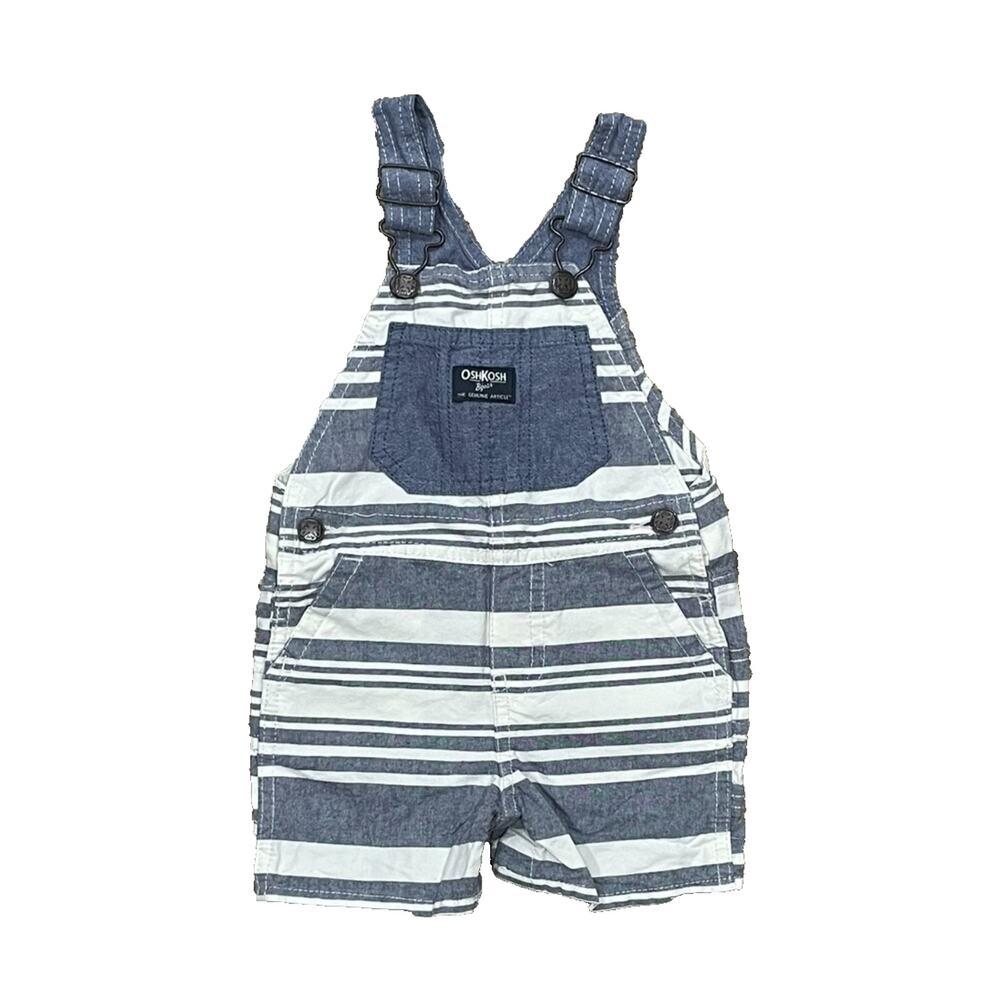 Oshkosh B'gosh Vestback Striped Blue White Shortalls Baby Size 12M Bib Overalls